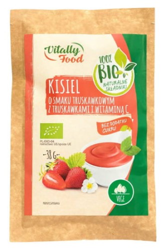 Kisiel ekologiczny o smaku truskawkowym z truskawkami i i wit.C 38g Vitally Food